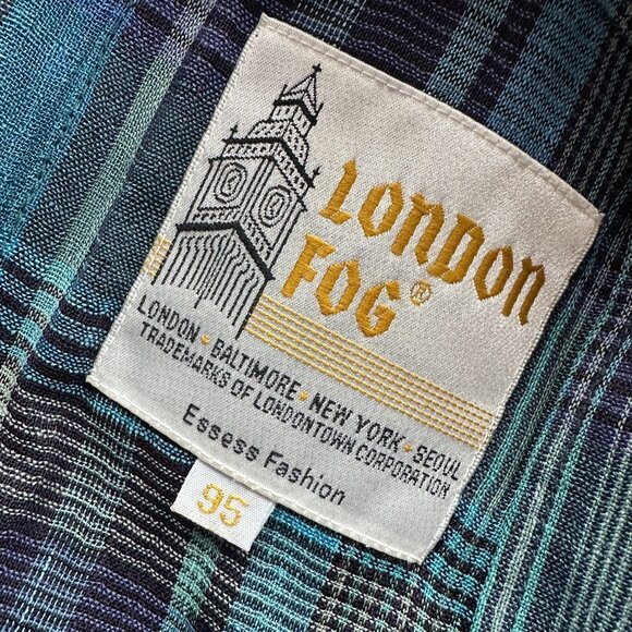 Vintage London Fog Womens Large Jacket Plaid Zipper Blue Green Purple Preppy - Picture 6 of 7